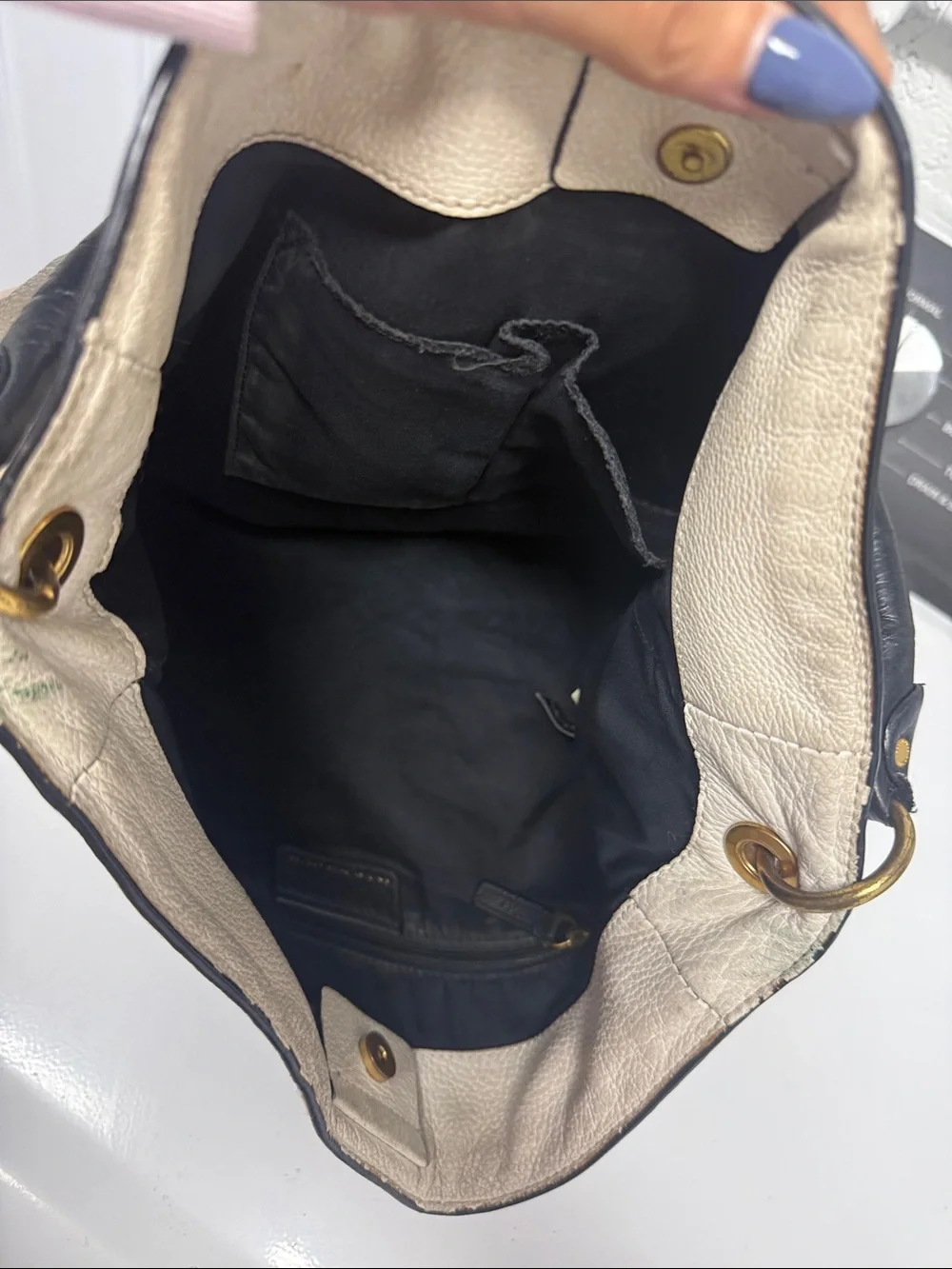 Black and Cream Leather Hobo Bag - MARC JACOBS Large Purse